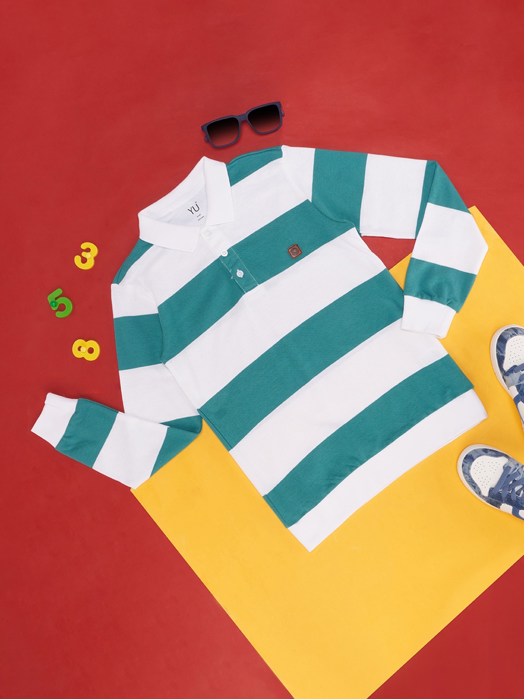 

YU by Pantaloons Boys Striped Polo Collar Pure Cotton T-shirt, Green