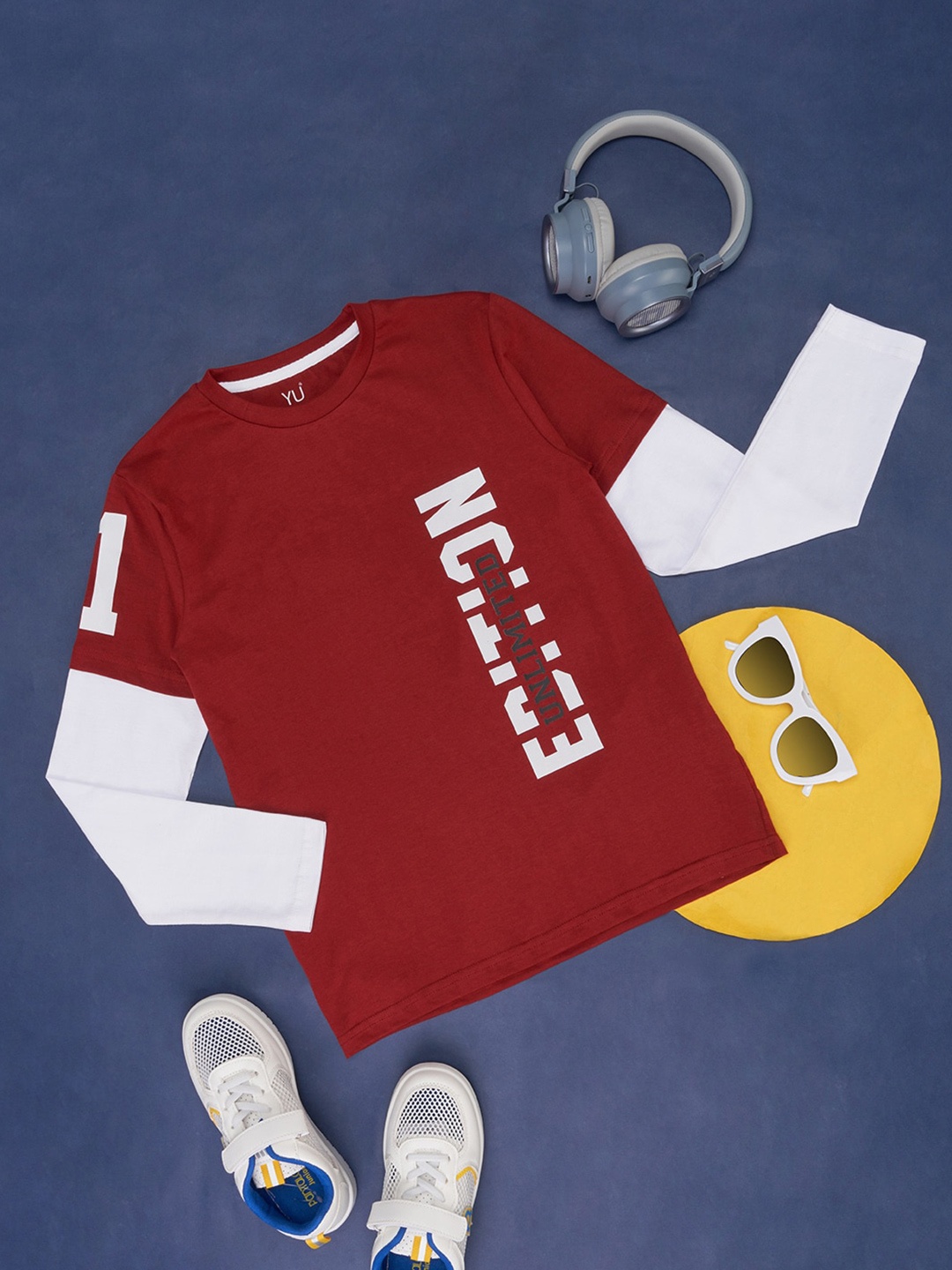 

YU by Pantaloons Boys Colourblocked Cotton T-shirt, Maroon
