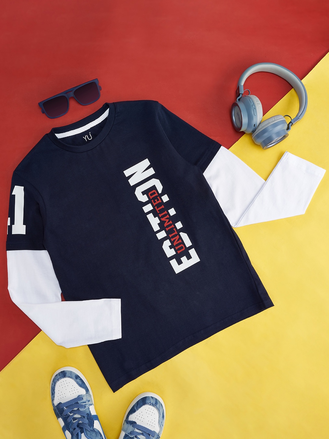 

YU by Pantaloons Boys Typography Printed Cotton T-shirt, Navy blue