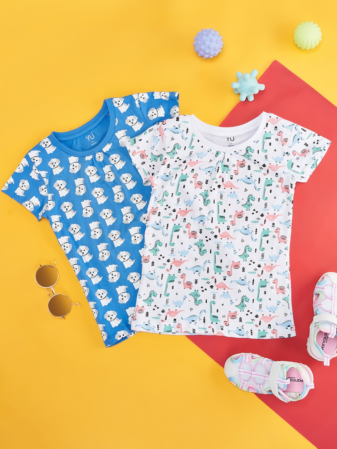 

YU by Pantaloons Girls Multicoloured Printed V-Neck Applique T-shirt, Multi