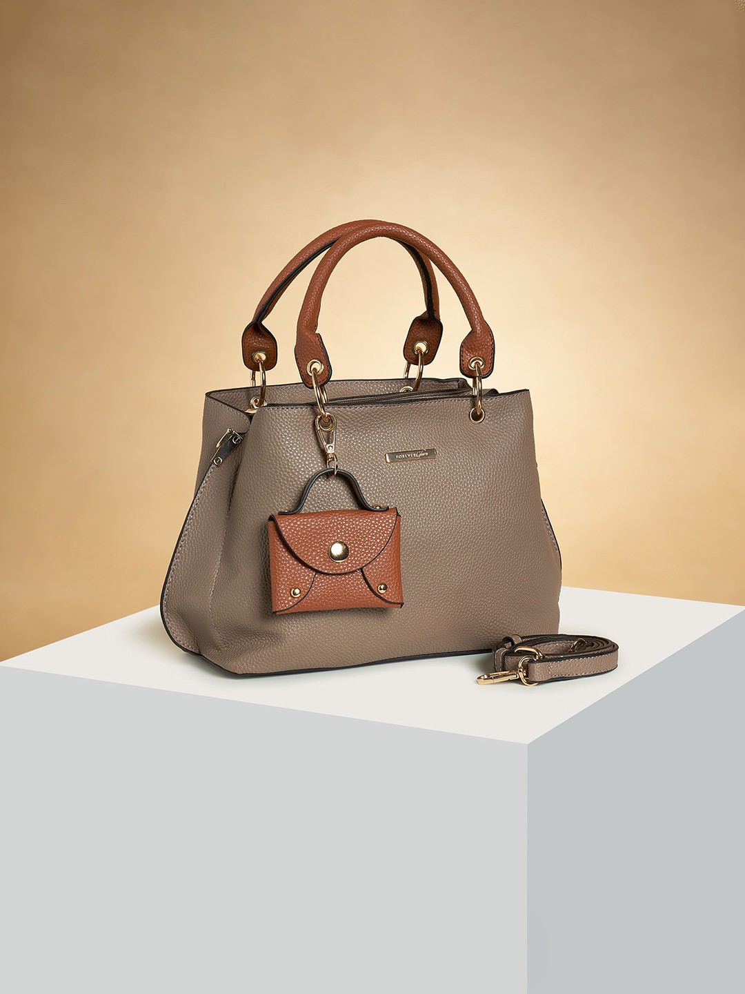 

Forever Glam by Pantaloons Taupe Colourblocked PU Structured Handheld Bag with Applique