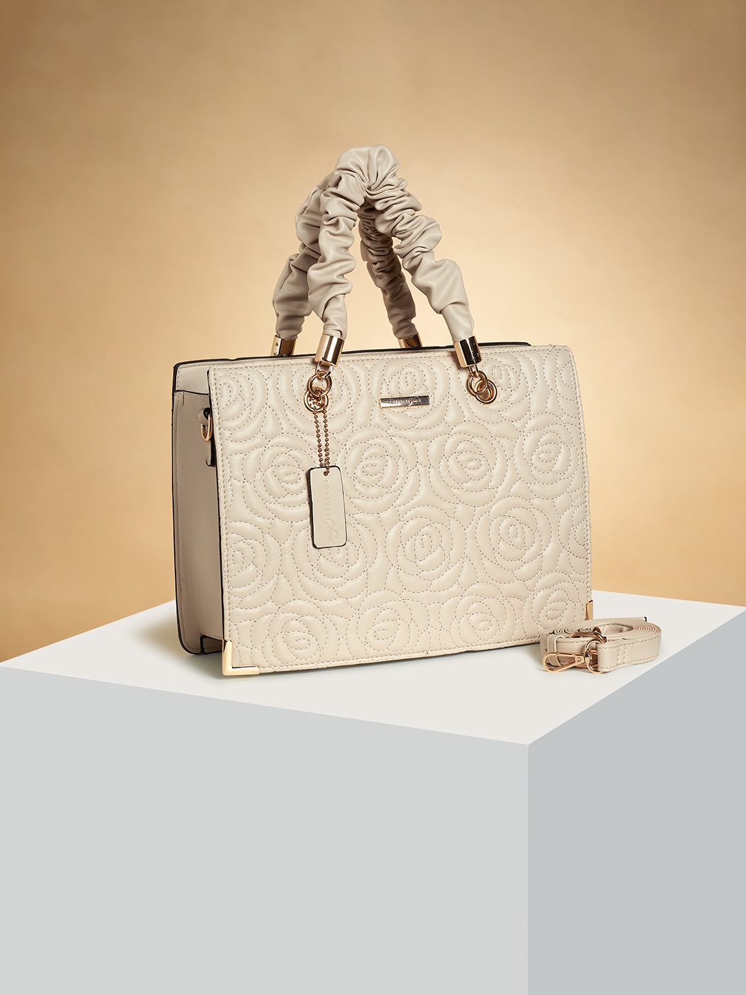 

Forever Glam by Pantaloons Textured Structured Handheld Bag, Beige