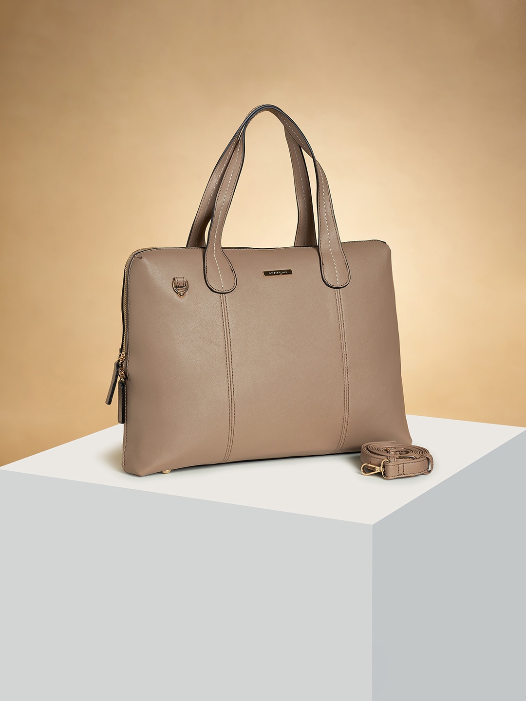 

Forever Glam by Pantaloons PU Oversized Structured Handheld Bag, Taupe