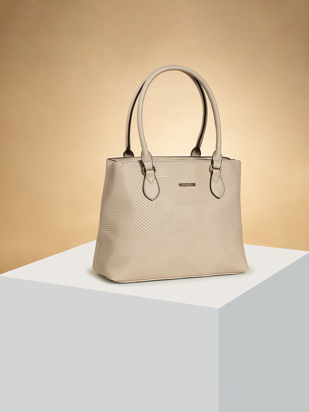 

Forever Glam by Pantaloons Textured Structured Handheld Bag, Beige
