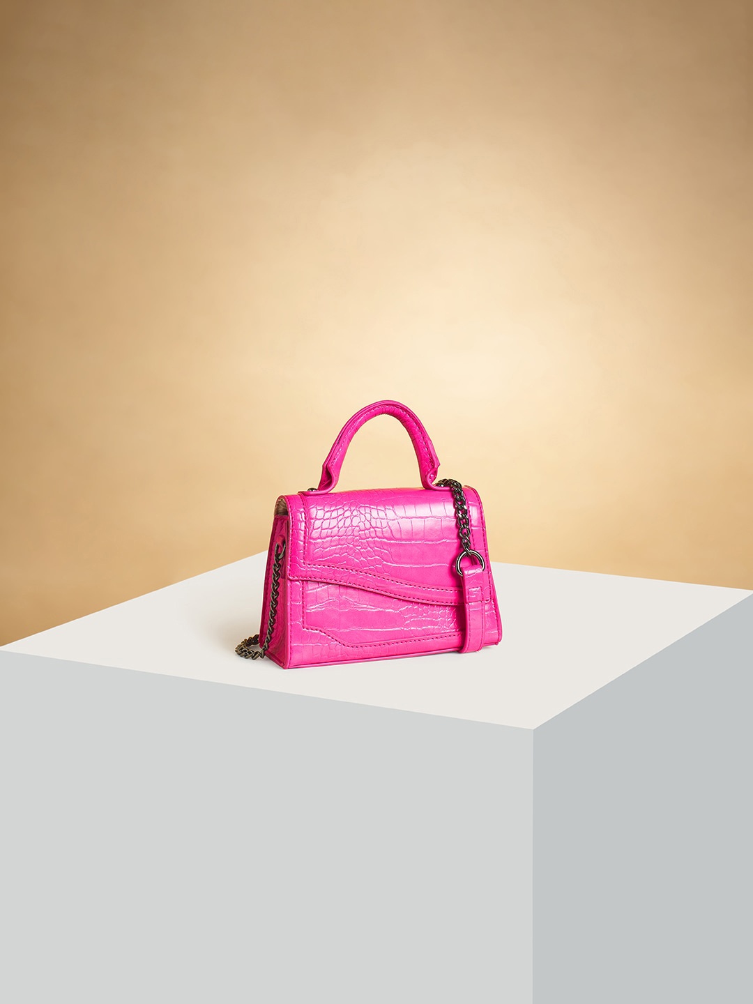 Forever Glam by Pantaloons Textured Structured Handheld Bag, Pink