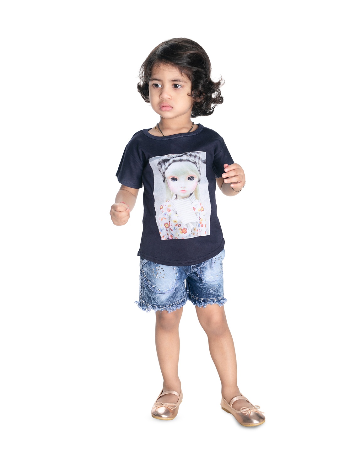 

BAESD Girls Printed T-shirt with Shorts, Blue