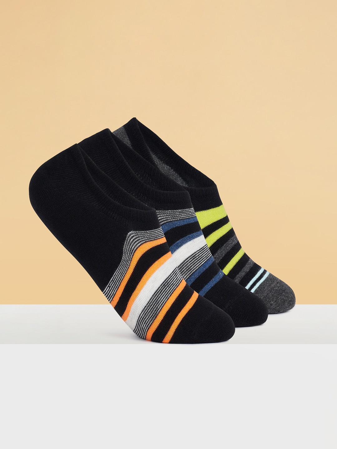 

Ajile by Pantaloons Men Pack Of 3 Striped No-Show Socks, Black
