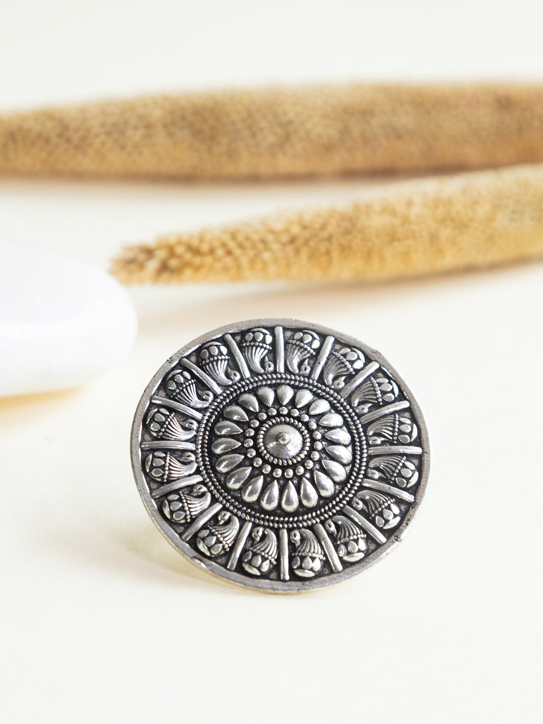 

Infuzze Silver-Plated Oxidised Adjustable Finger Ring