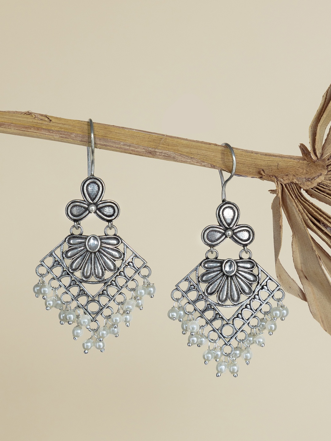 

Infuzze Silver-Plated Triangular Beaded Drop Earrings