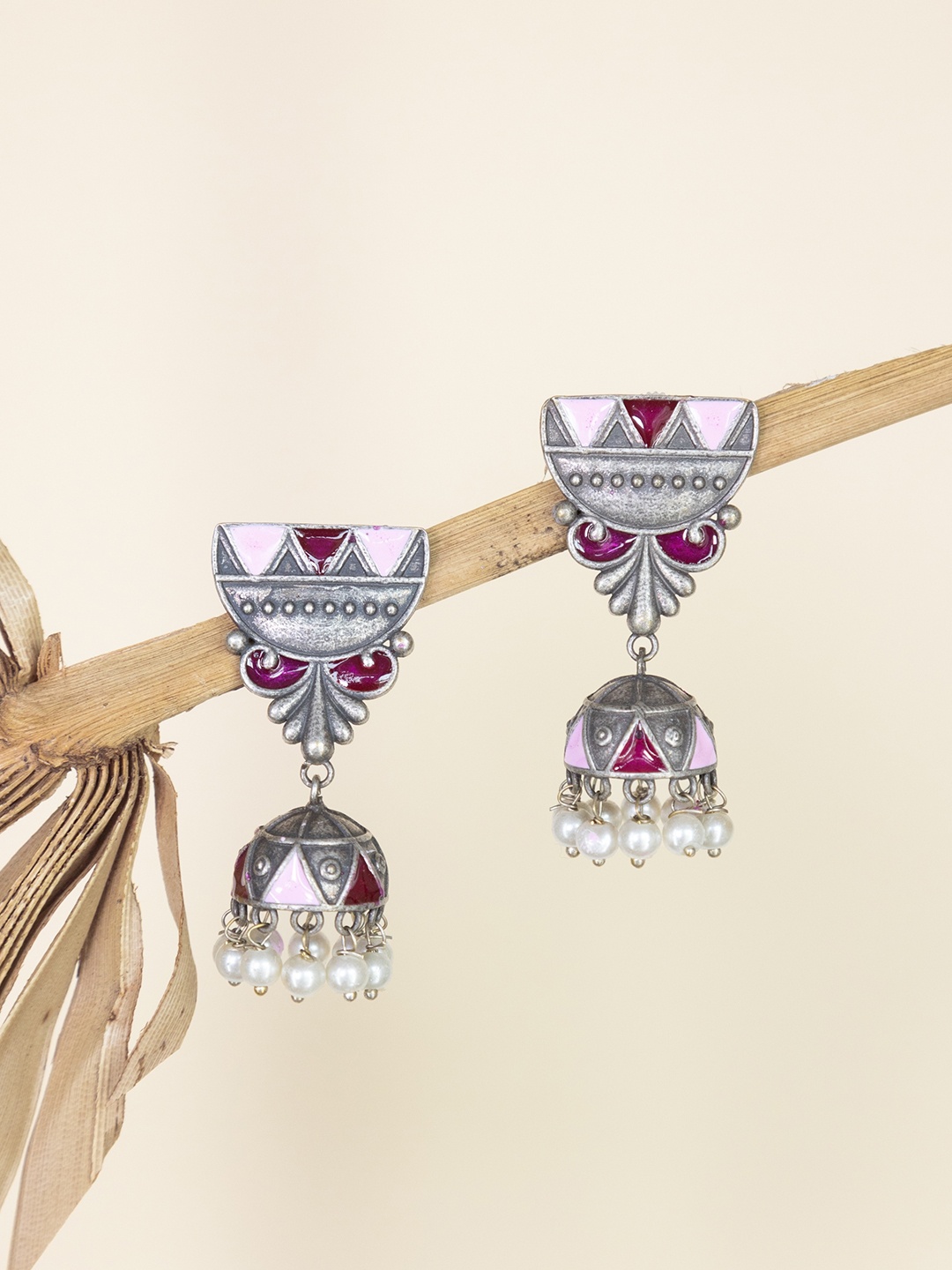 

Infuzze Silver-Plated Triangular Oxidised Jhumka