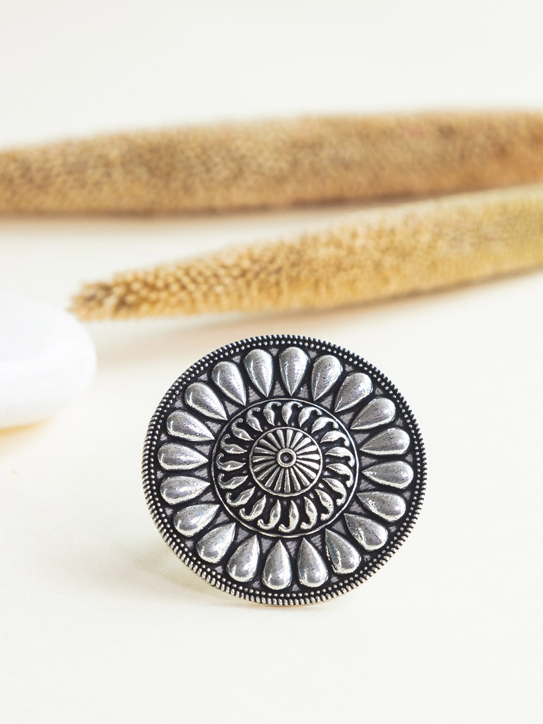 

Infuzze Silver-Plated Oxidised Adjustable Finger Ring