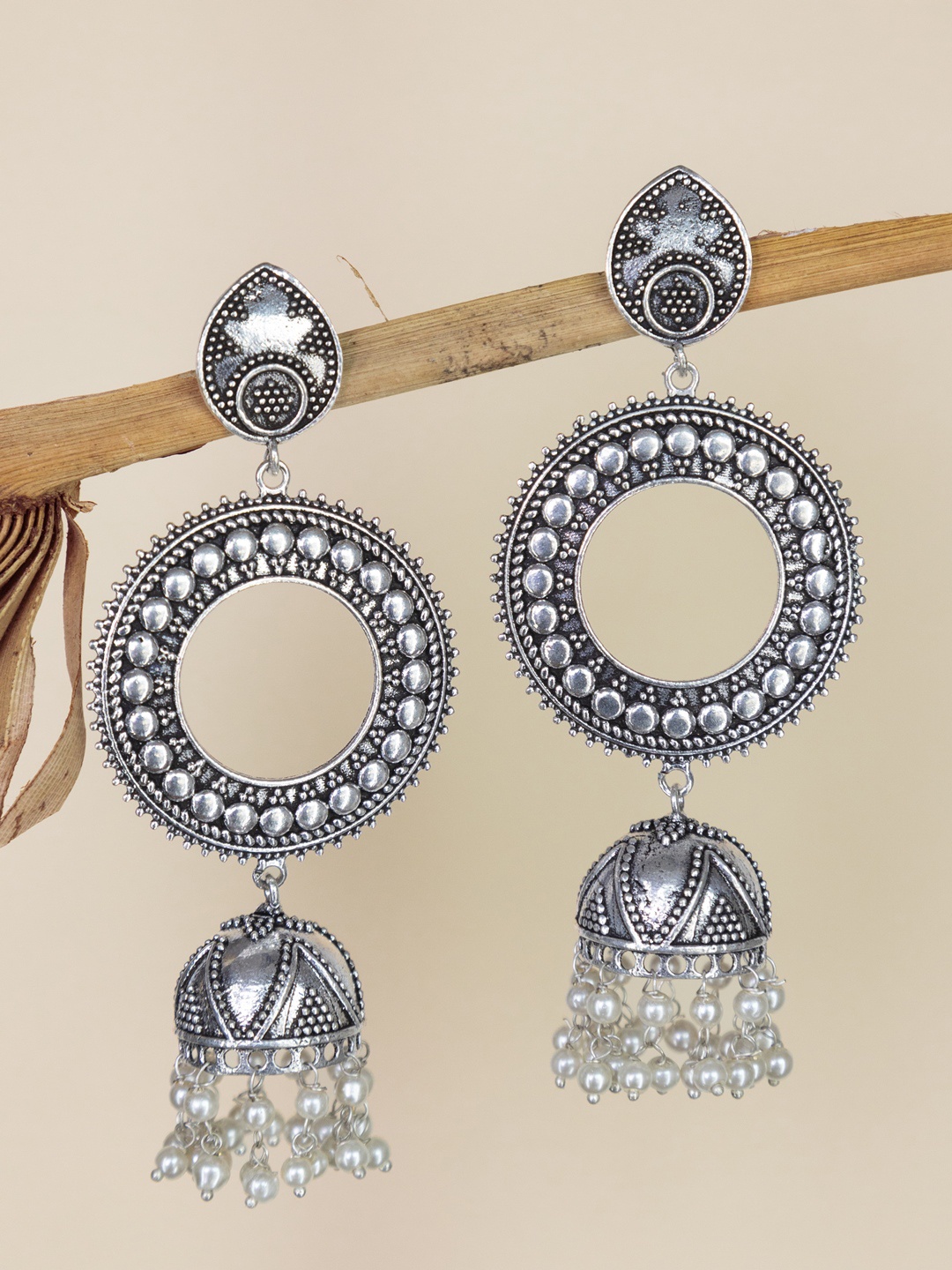 

Infuzze Silver-Plated Circular Jhumkas