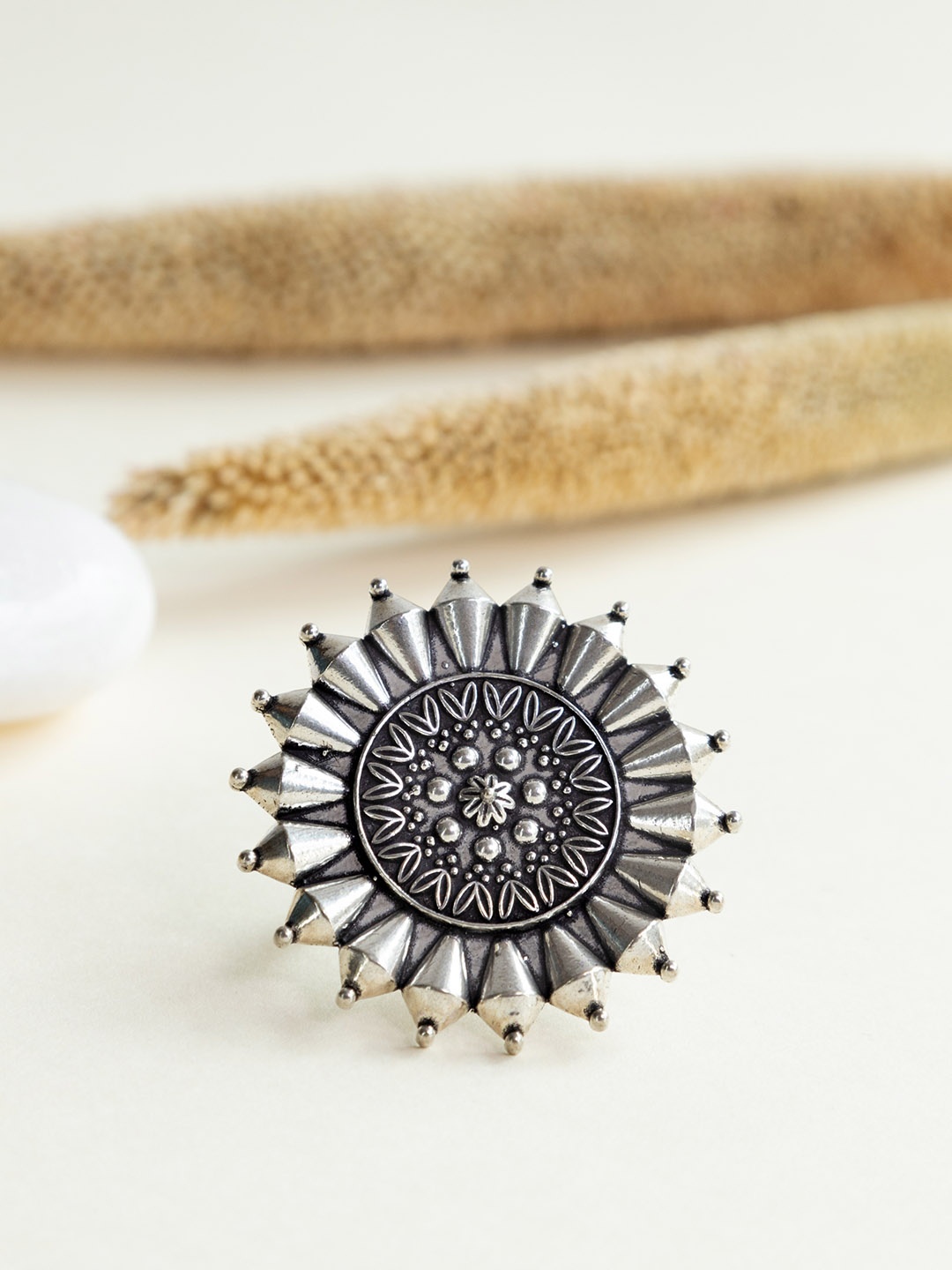 

Infuzze Silver-Plated Oxidised Adjustable Finger Ring