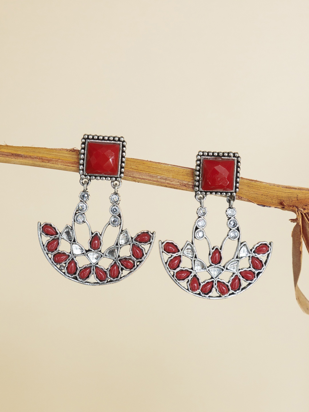 

Infuzze Silver-Plated Stone-Studded Drop Earrings