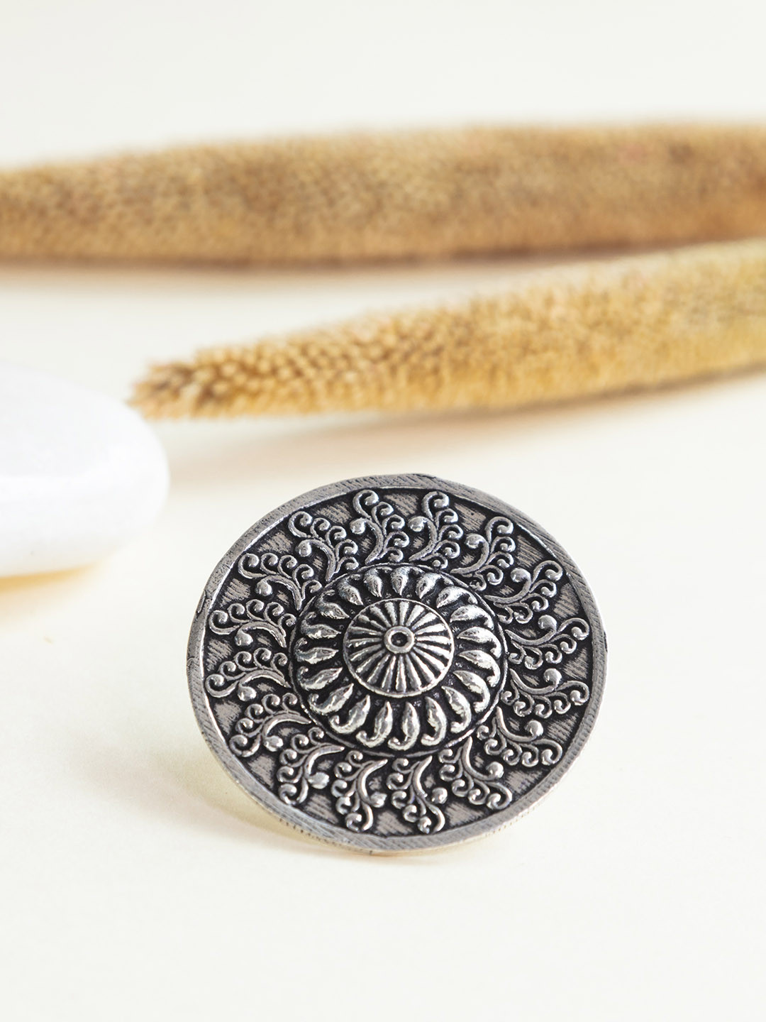 

Infuzze Silver-Plated Oxidised Adjustable Finger Ring