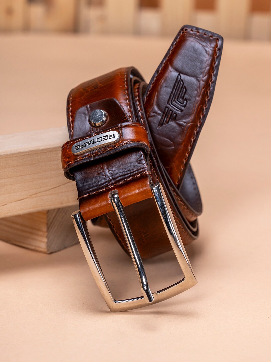 

Red Tape Men Textured Leather Belt, Brown