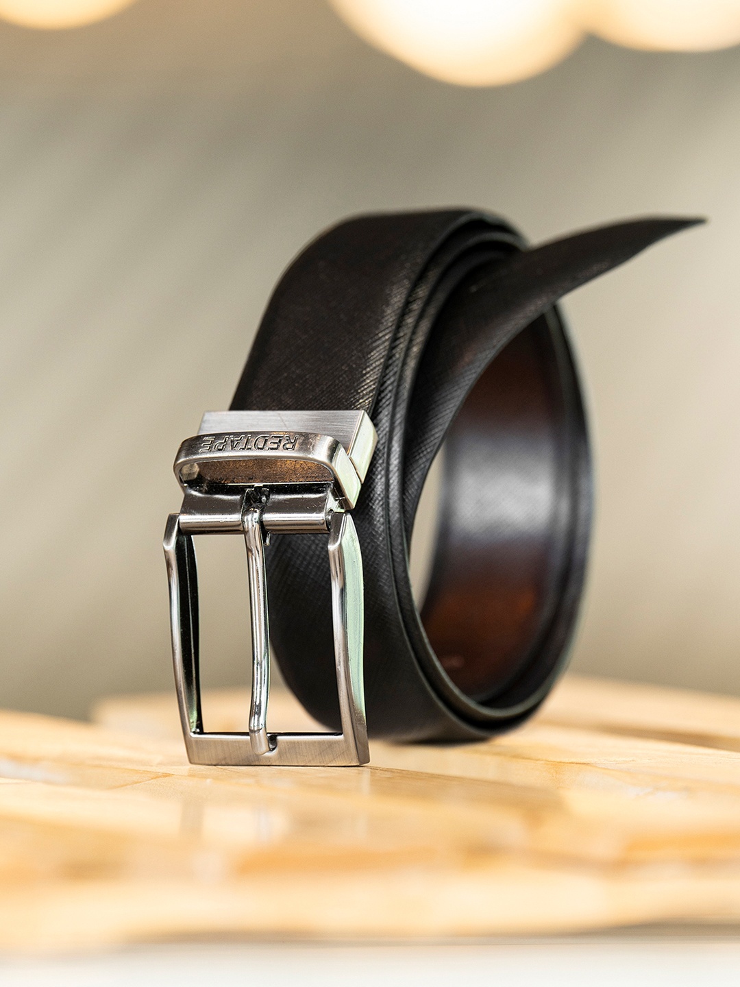 

Red Tape Men Textured Leather Reversible Belt, Black