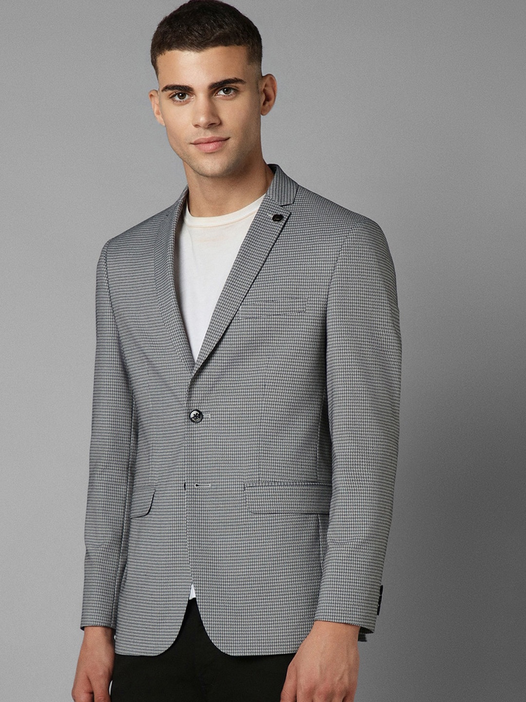 

Allen Solly Checked Slim Fit Notched Lapel Single-Breasted Casual Blazer, Grey