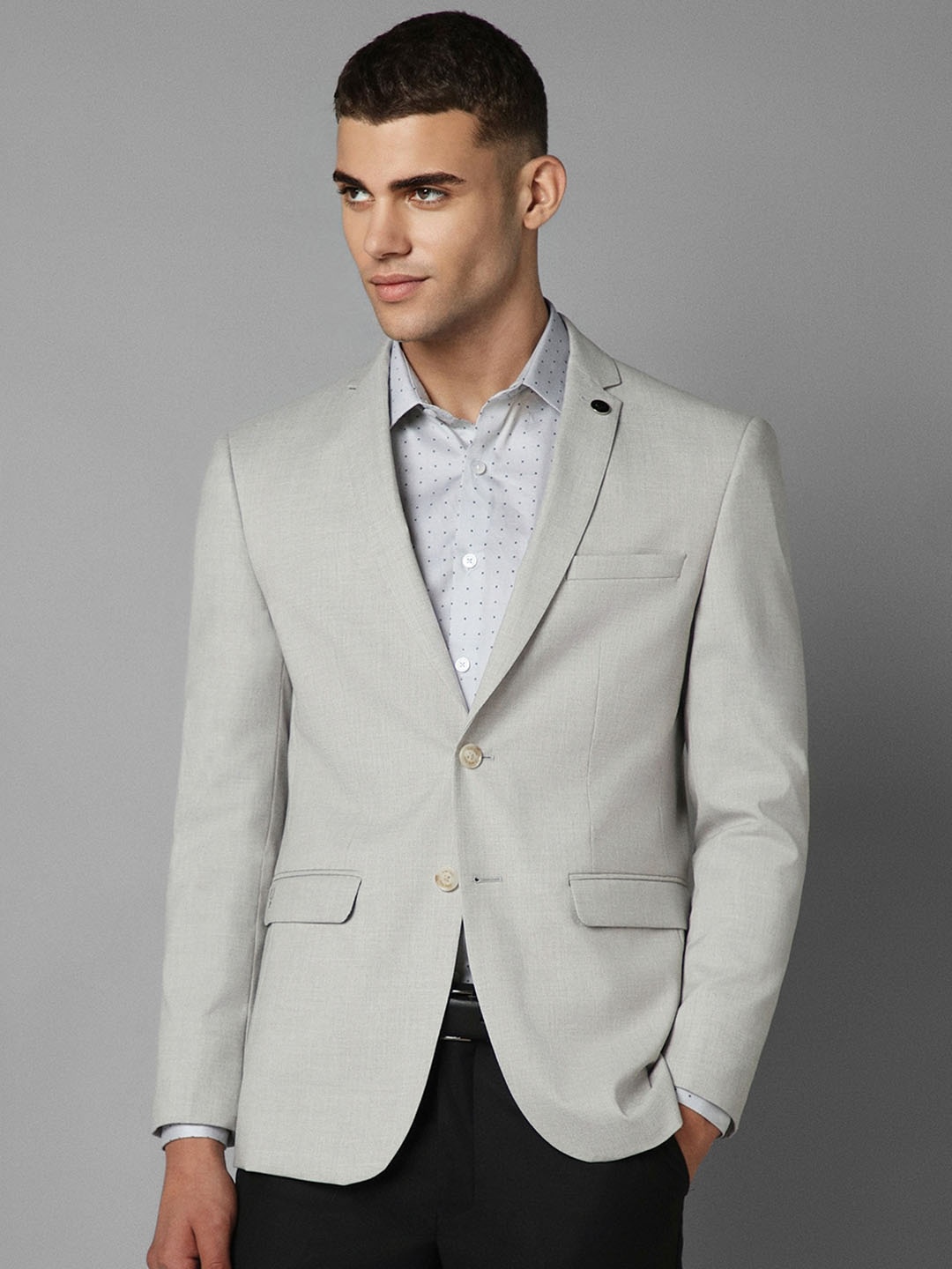 

Allen Solly Textured Slim Fit Notched Lapel Single-Breasted Formal Blazer, Grey