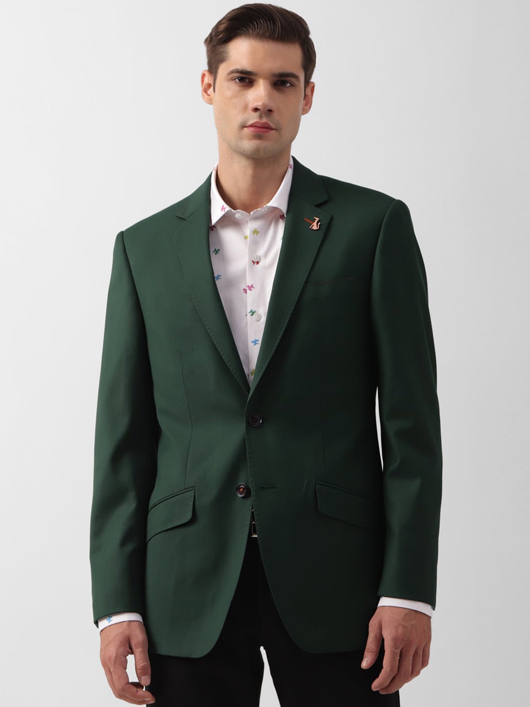 

SIMON CARTER LONDON Notched Lapel Collar Single-Breasted Casual Blazer, Green