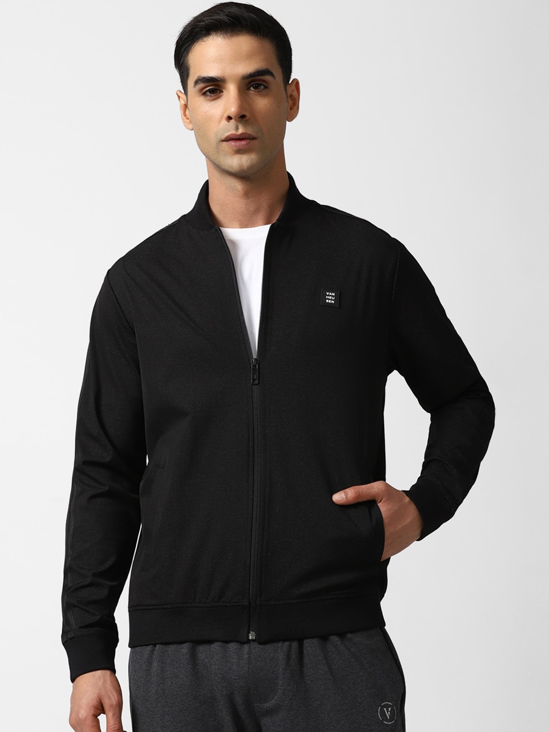 

Van Heusen Flex Mock Collar Windcheater Sporty Jacket, Black