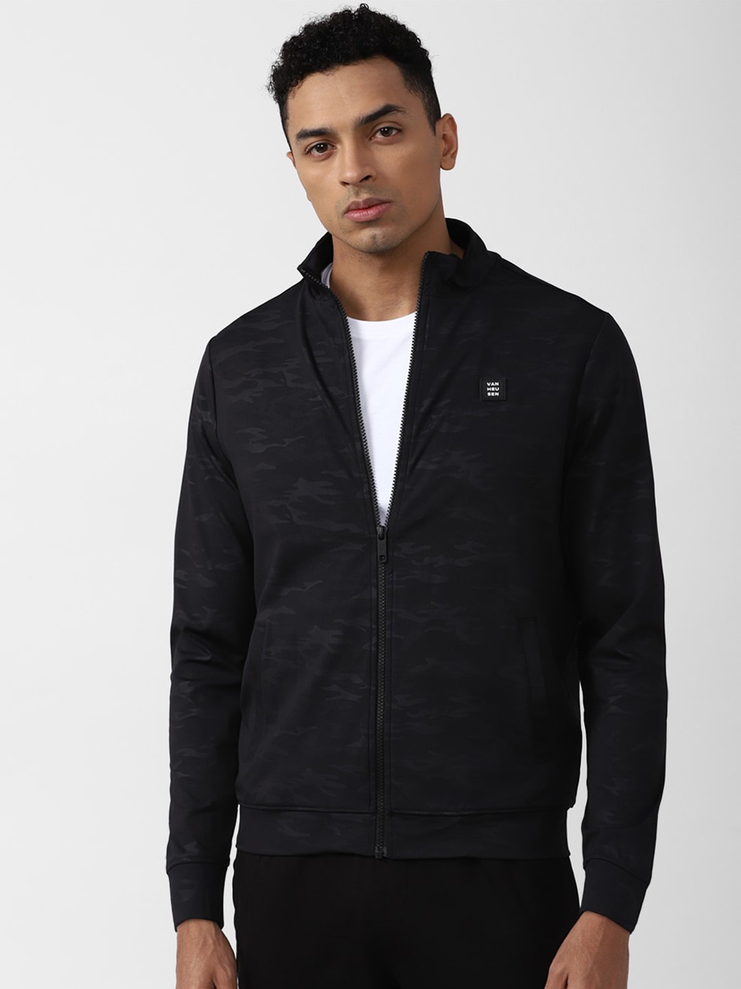

Van Heusen Flex Camouflage Printed Windcheater Training Or Gym Sporty Jacket, Black