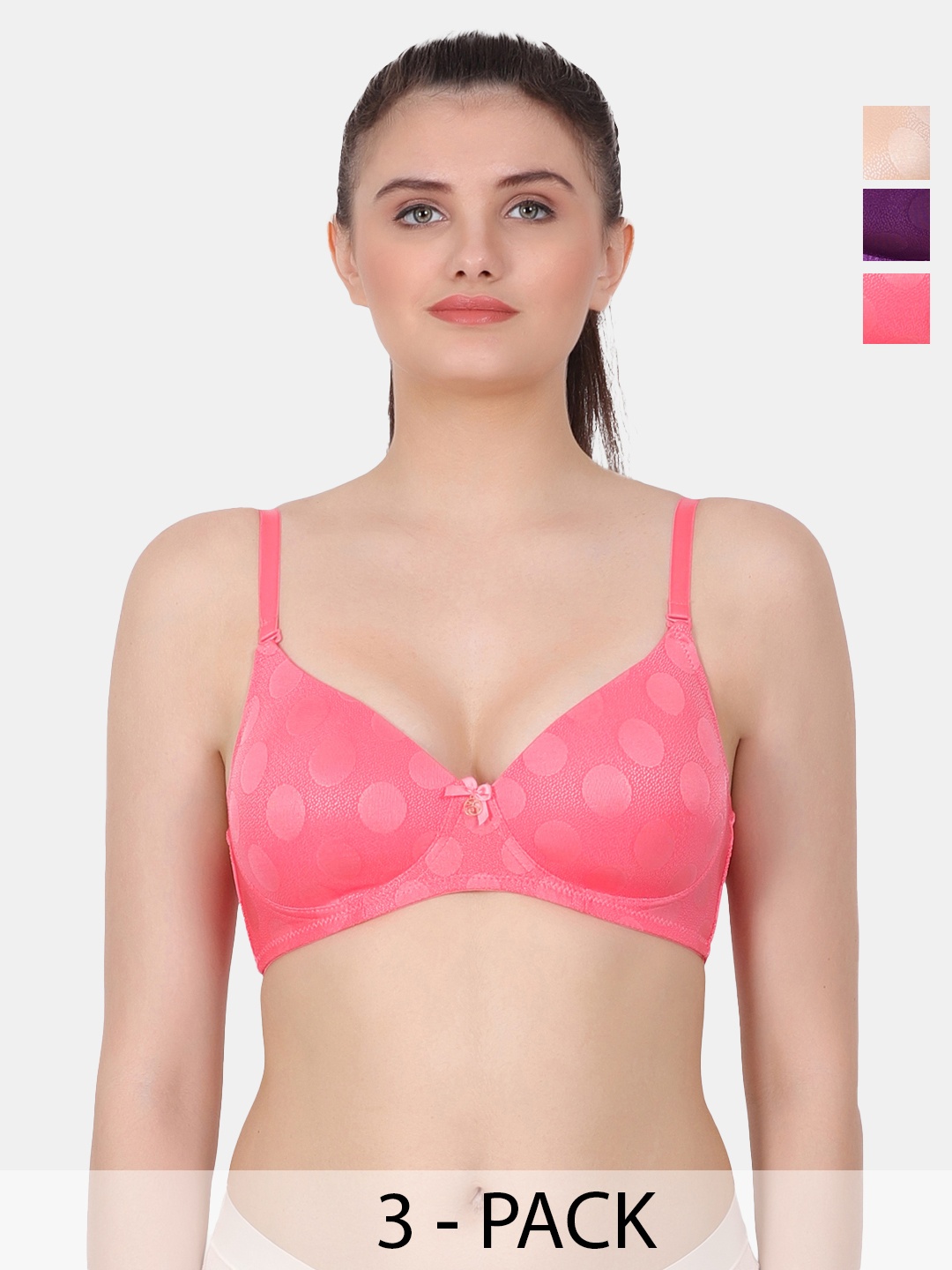 

Amour Secret Pink & Purple Polka Dot Bra Full Coverage Lightly Padded