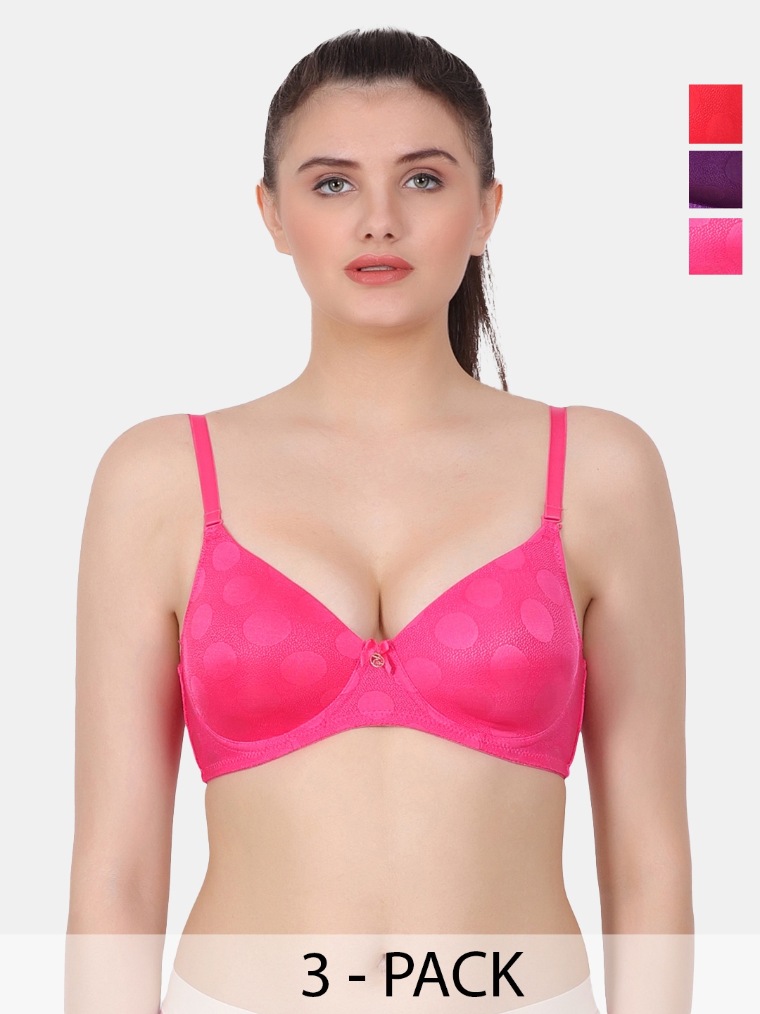 

Amour Secret Pink & Purple Polka Dot Bra Full Coverage Lightly Padded