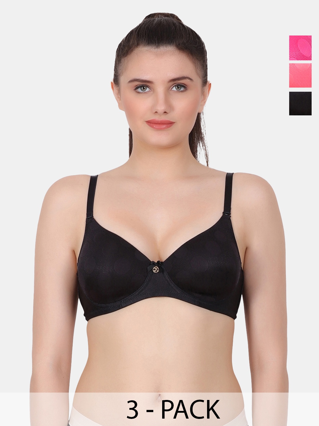 

Amour Secret Black & Coral Polka Dot Bra Full Coverage Lightly Padded