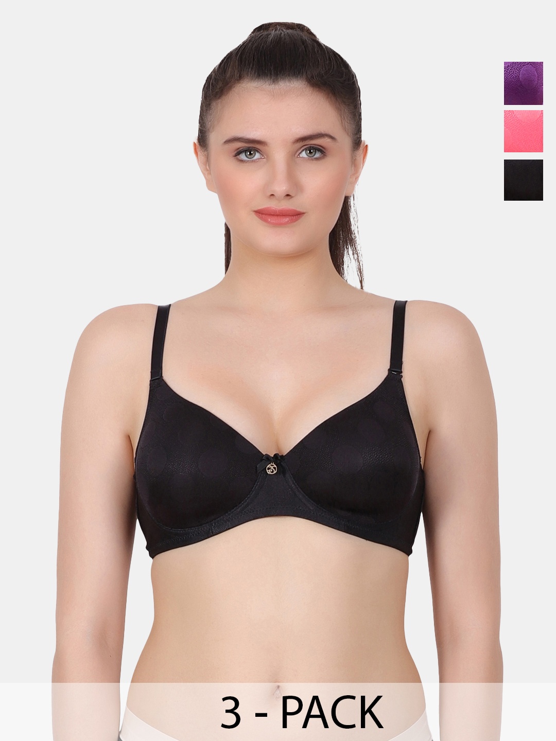 

Amour Secret Black & Coral Polka Dot Bra Full Coverage Lightly Padded