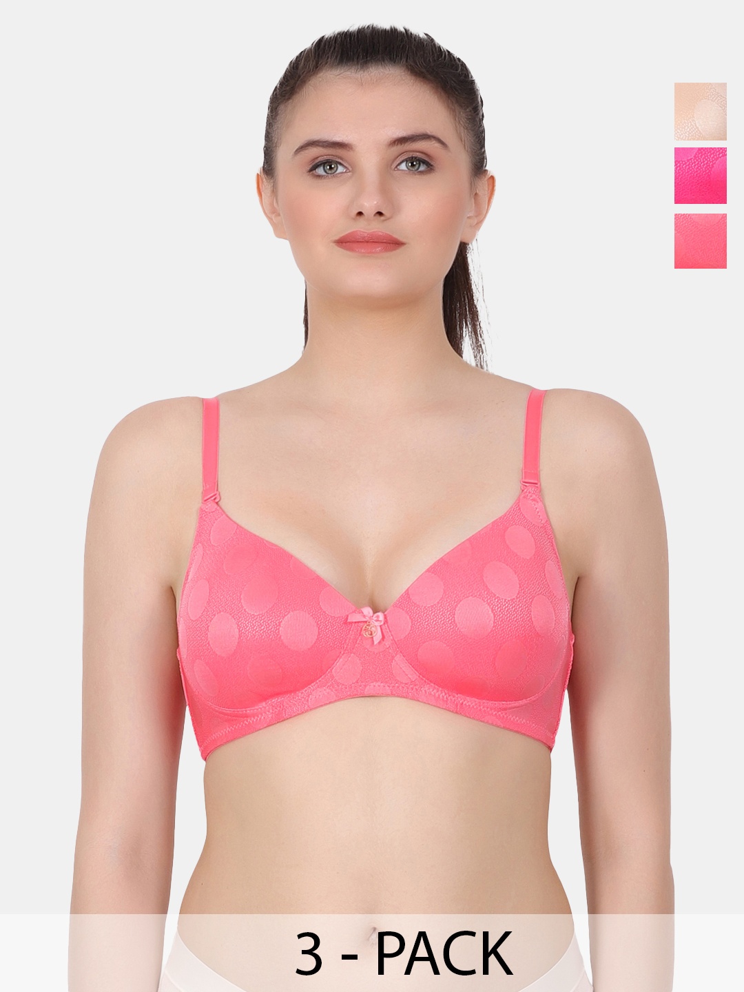 

Amour Secret Coral & Pink Polka Dot Bra Full Coverage Lightly Padded