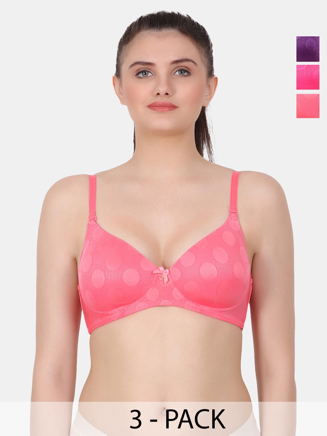 

Amour Secret Coral & Pink Polka Dot Bra Full Coverage Lightly Padded