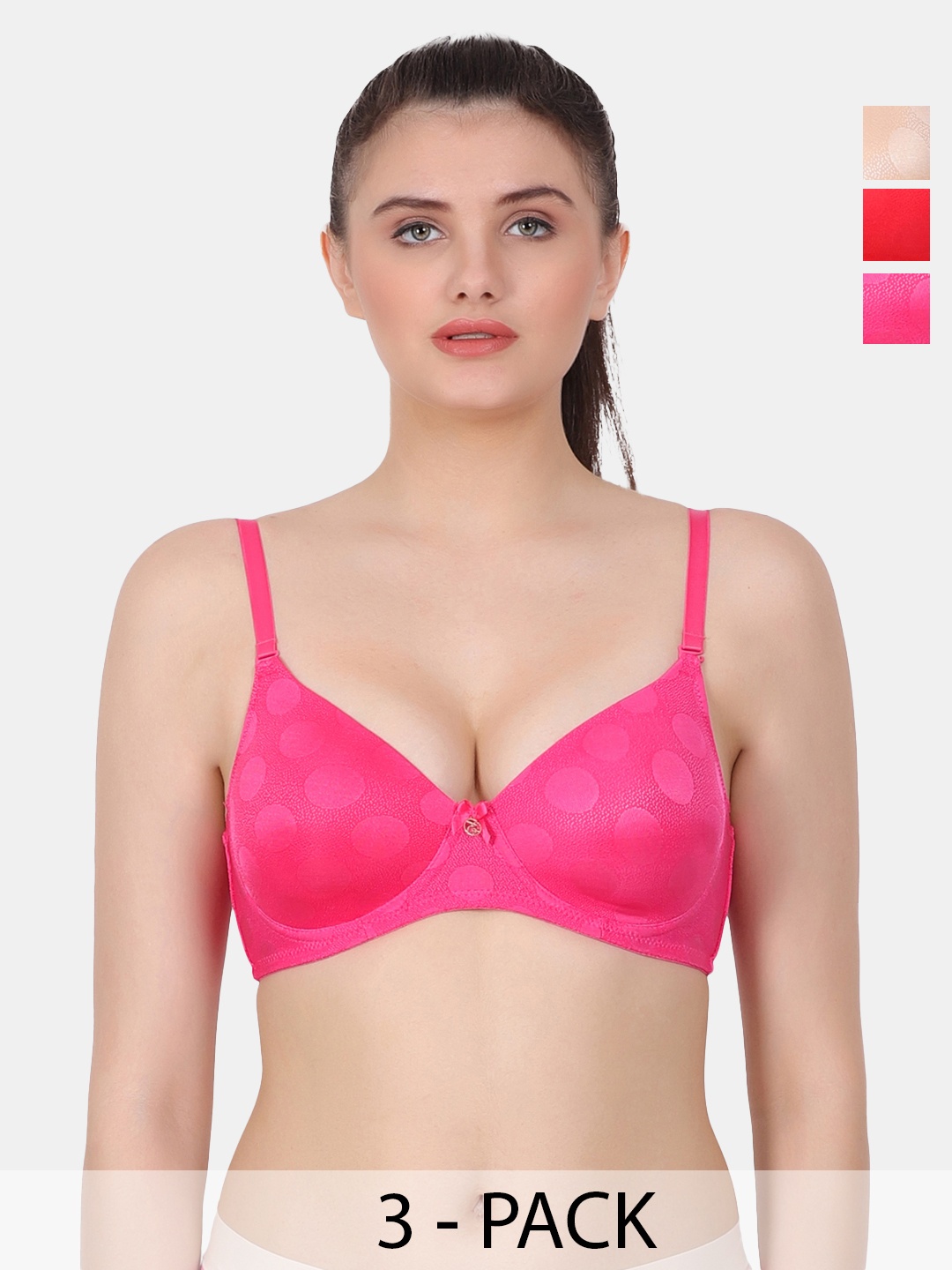 

Amour Secret Pink & Red Polka Dot Bra Full Coverage Lightly Padded