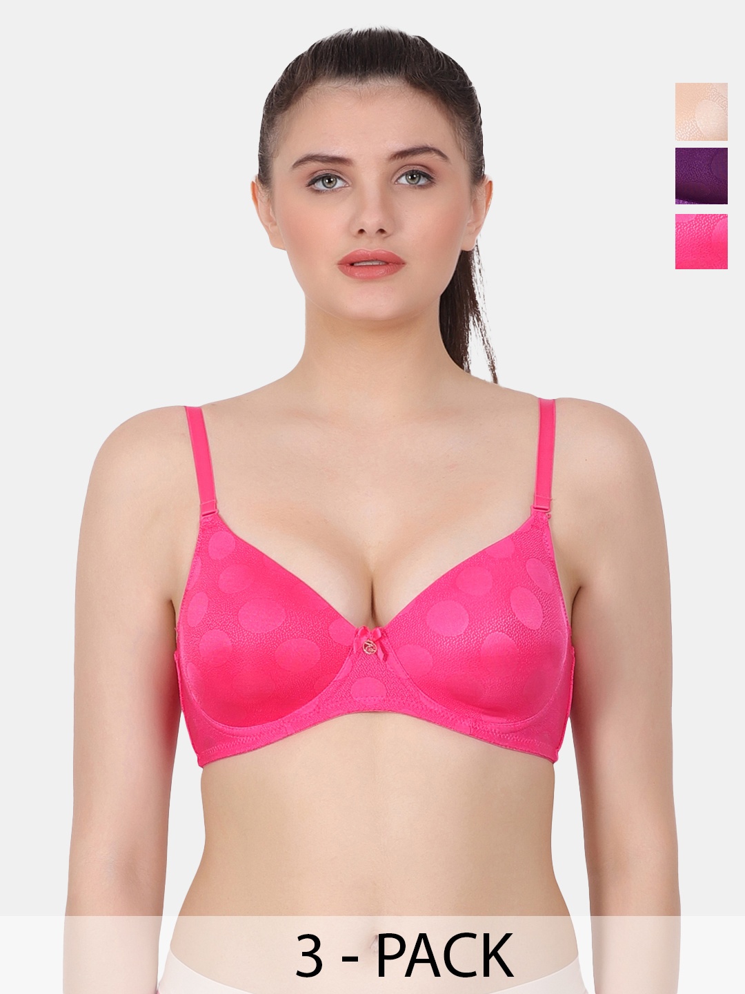 

Amour Secret Pink & Purple Polka Dot Bra Full Coverage Lightly Padded