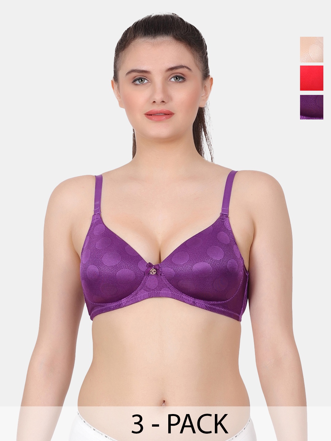 

Amour Secret Purple & Red Polka Dot Bra Full Coverage Lightly Padded