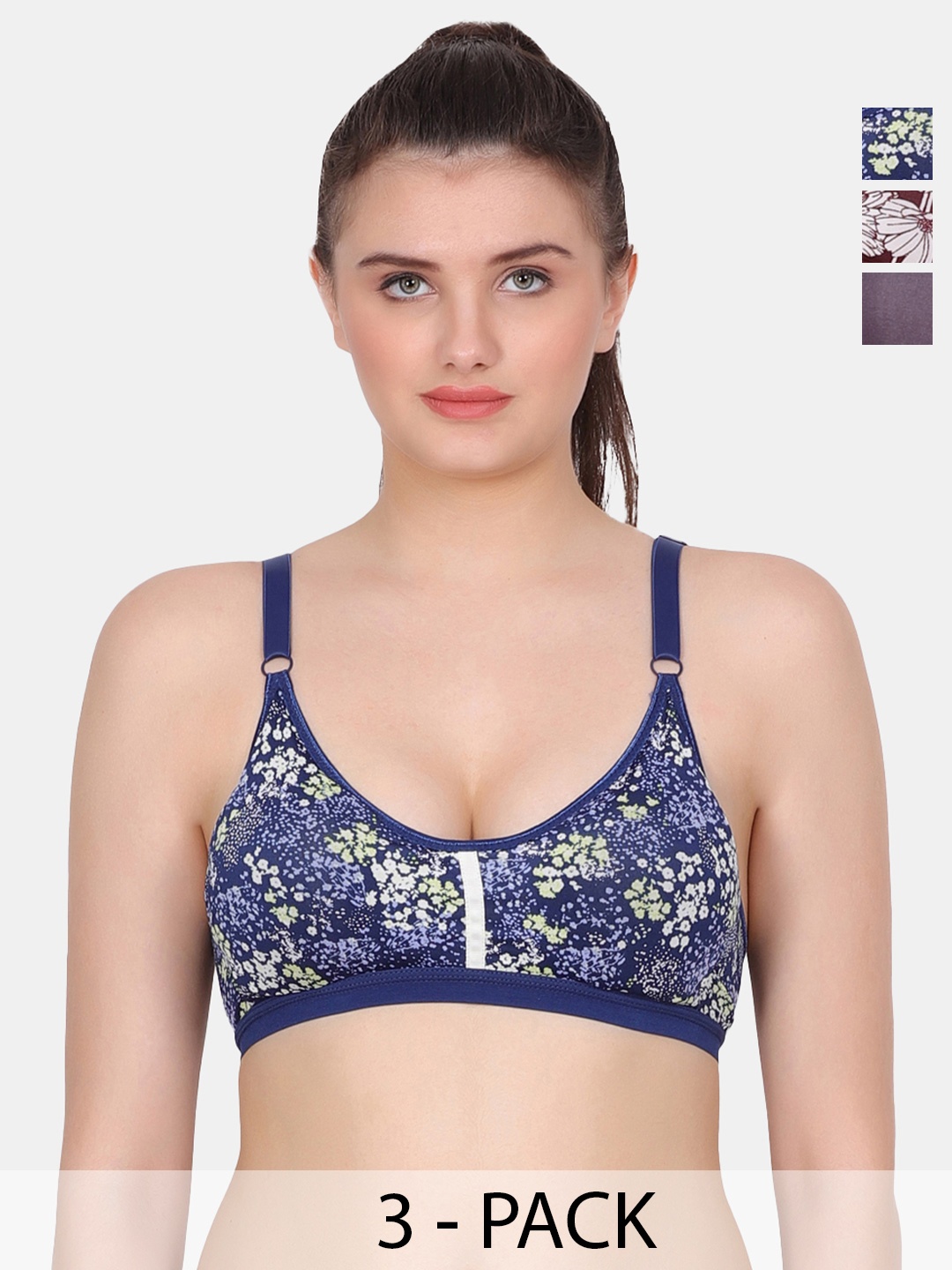 

Amour Secret Blue & Purple Floral Bra Full Coverage Lightly Padded