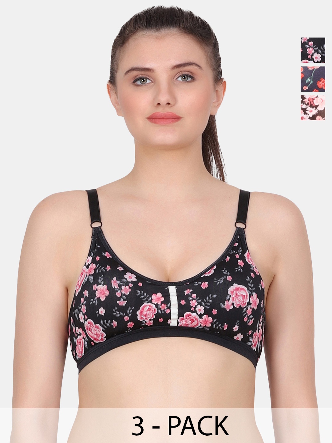 

Amour Secret Black & Grey Floral Bra Full Coverage Lightly Padded