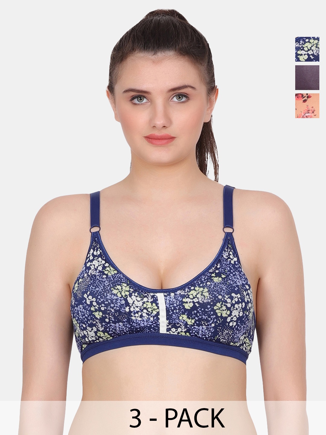 

Amour Secret Blue & Gold-Toned Floral Bra Full Coverage Lightly Padded