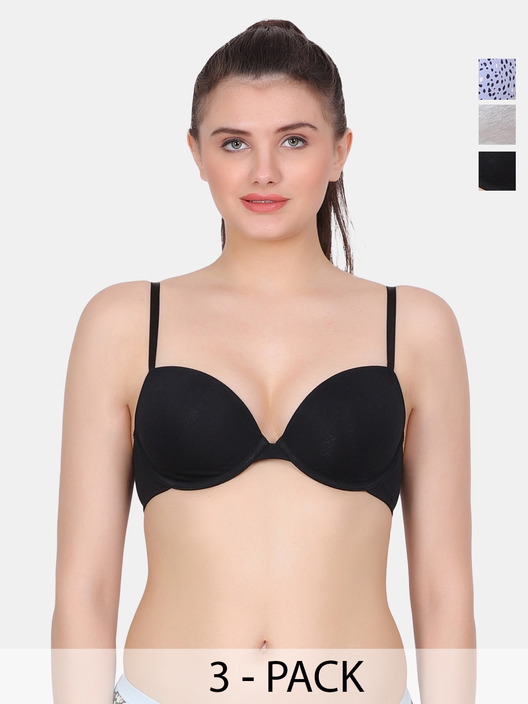 

Amour Secret Black & Grey Bra Full Coverage Underwired Lightly Padded