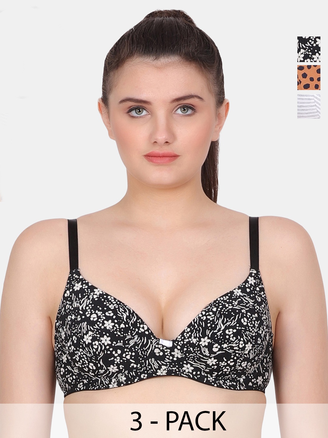 

Amour Secret Black & Grey Animal Bra Full Coverage Underwired Lightly Padded