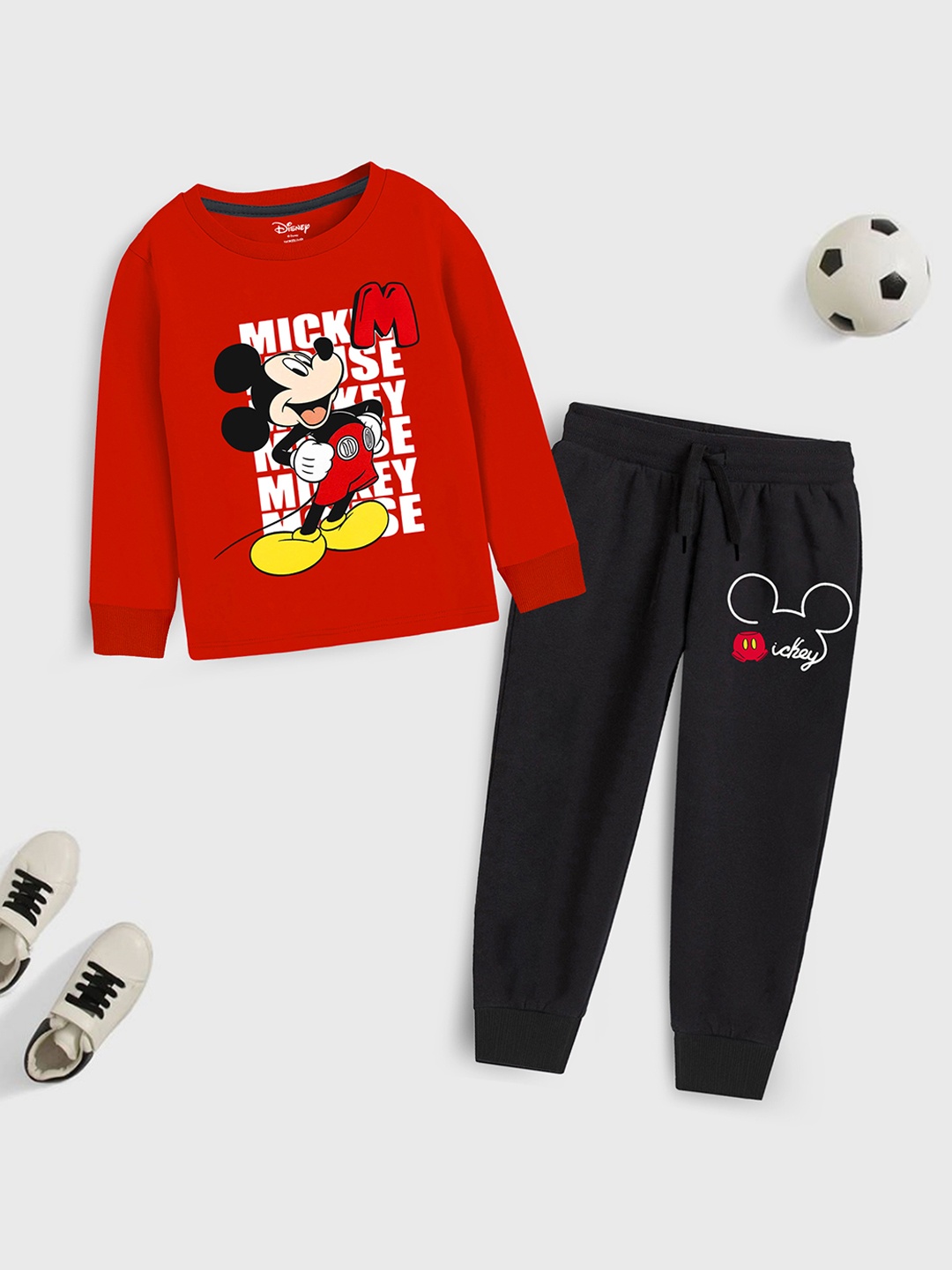 

YK Disney Boys Mickey Mouse Printed T-shirt with Trousers, Red