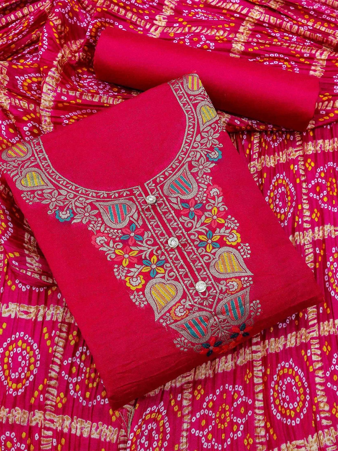

KALINI Woven Design Ethnic Motifs Unstitched Dress Material, Pink
