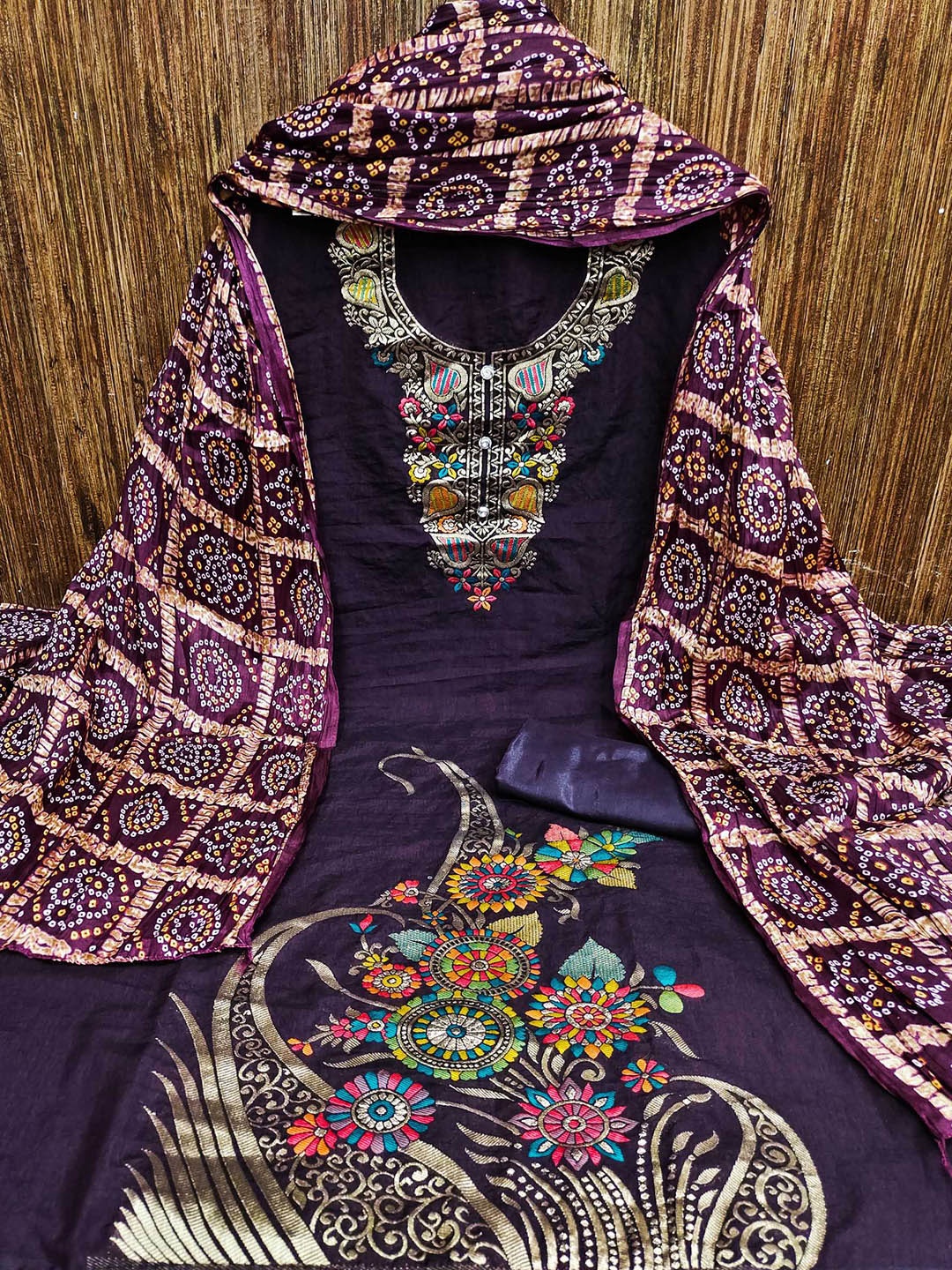 

KALINI Ethnic Motifs Printed Unstitched Dress Material, Purple