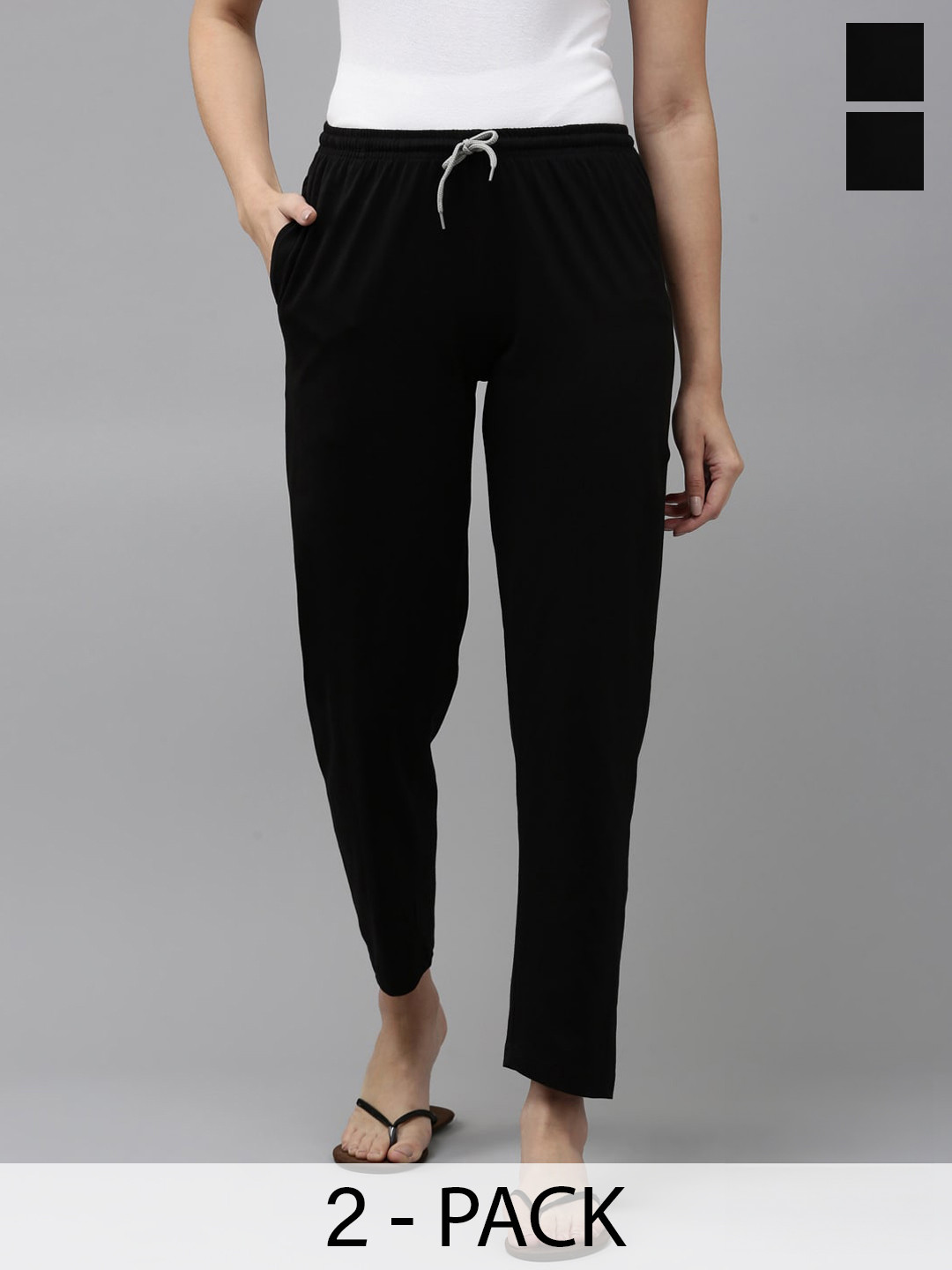 

Kryptic Women Pack Of 2 Pure Cotton Lounge Pants, Black