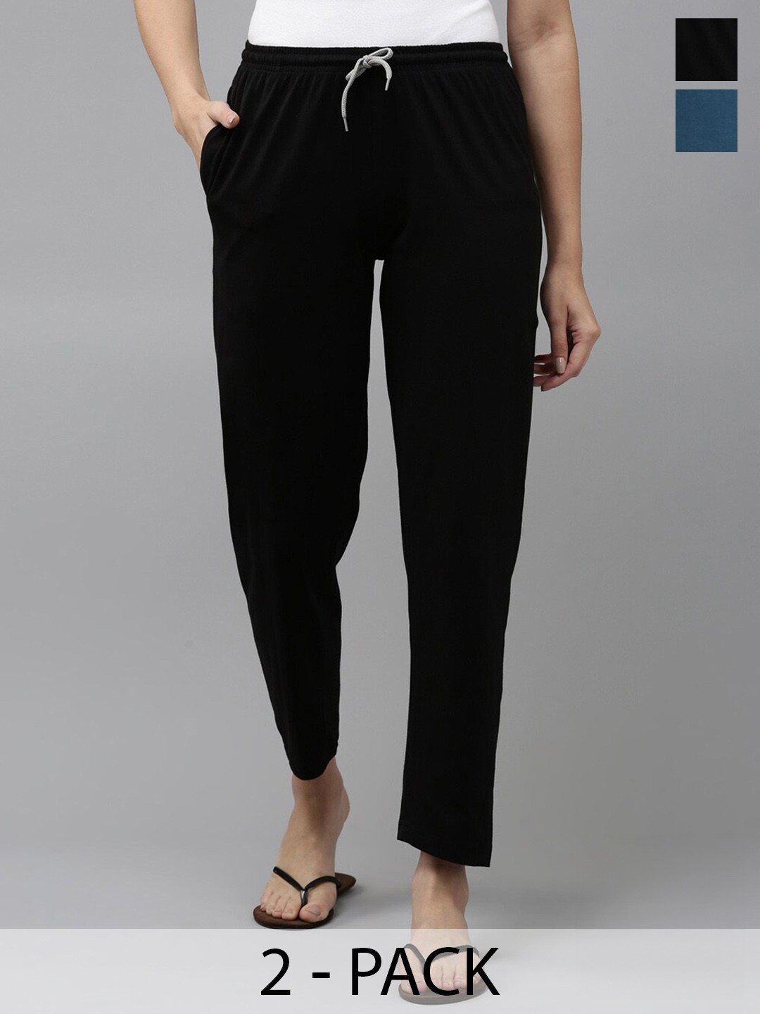 

Kryptic Women Pack Of 2 Pure Cotton Lounge Pants, Black