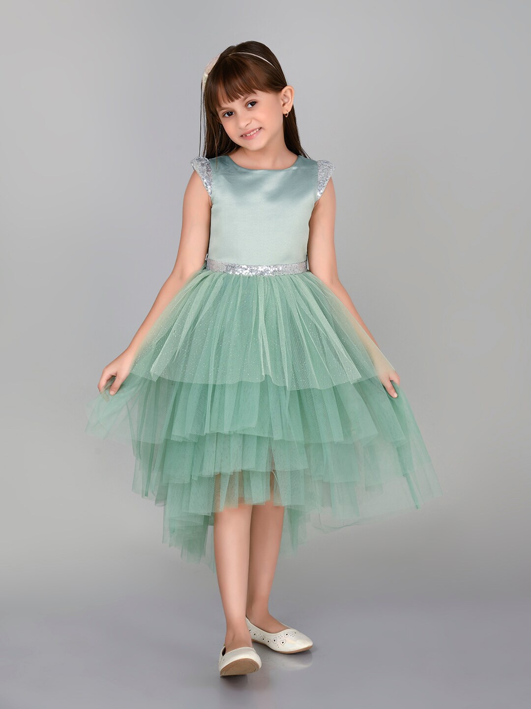 

Toy Balloon kids Girls Self Design Fit & Flare Midi Dress, Green