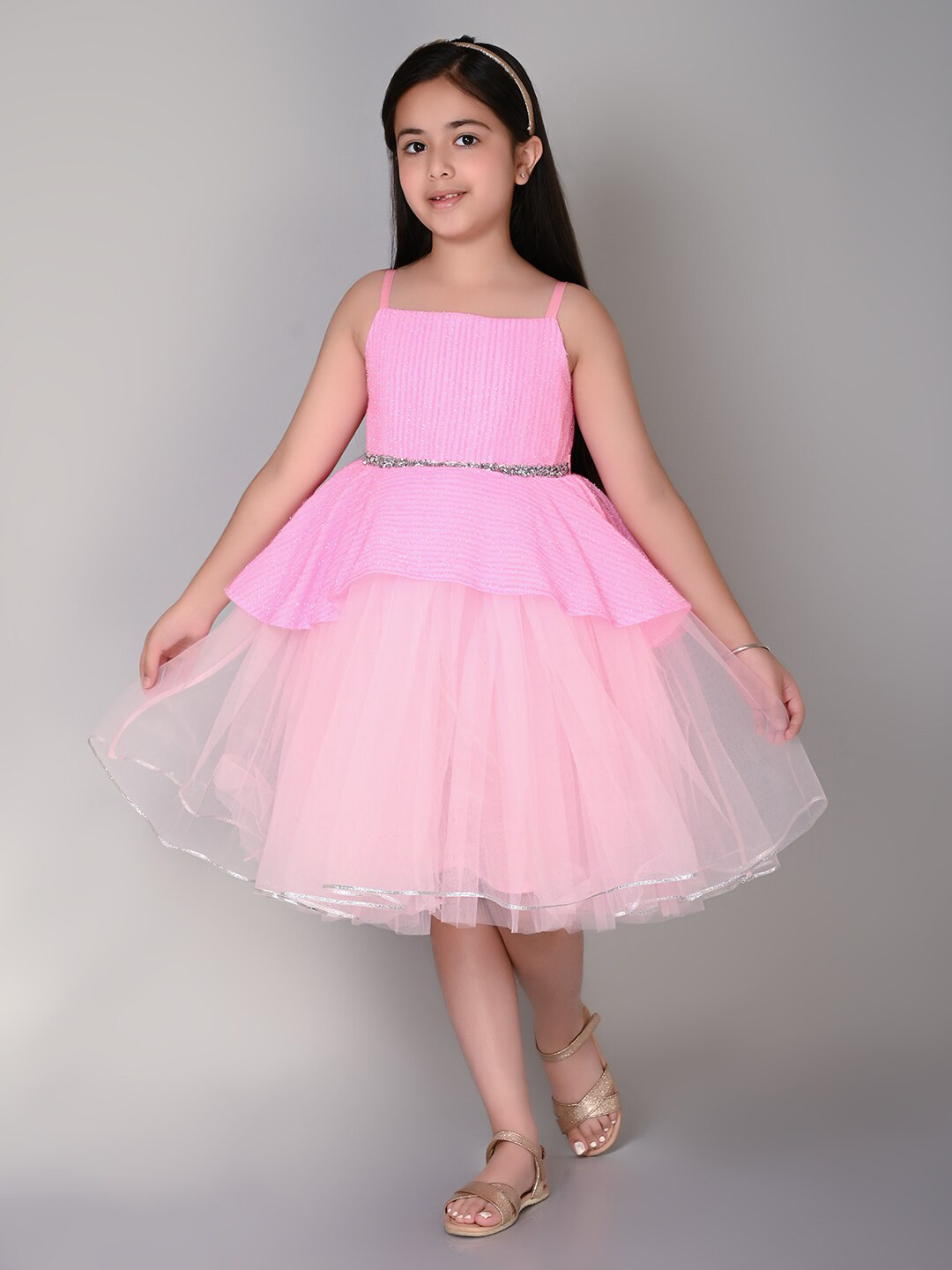 

Toy Balloon kids Girls Self Design Fit & Flare Dress, Pink