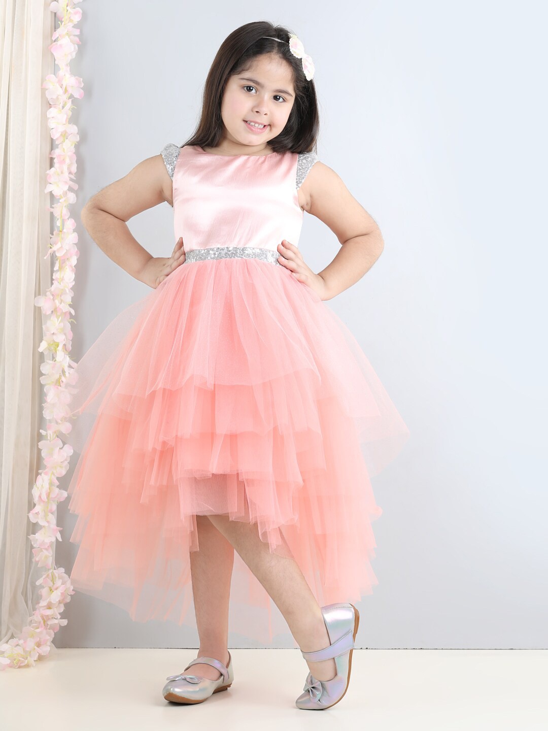 

Toy Balloon kids Girls Halter Neck A-Line Midi Dress, Peach