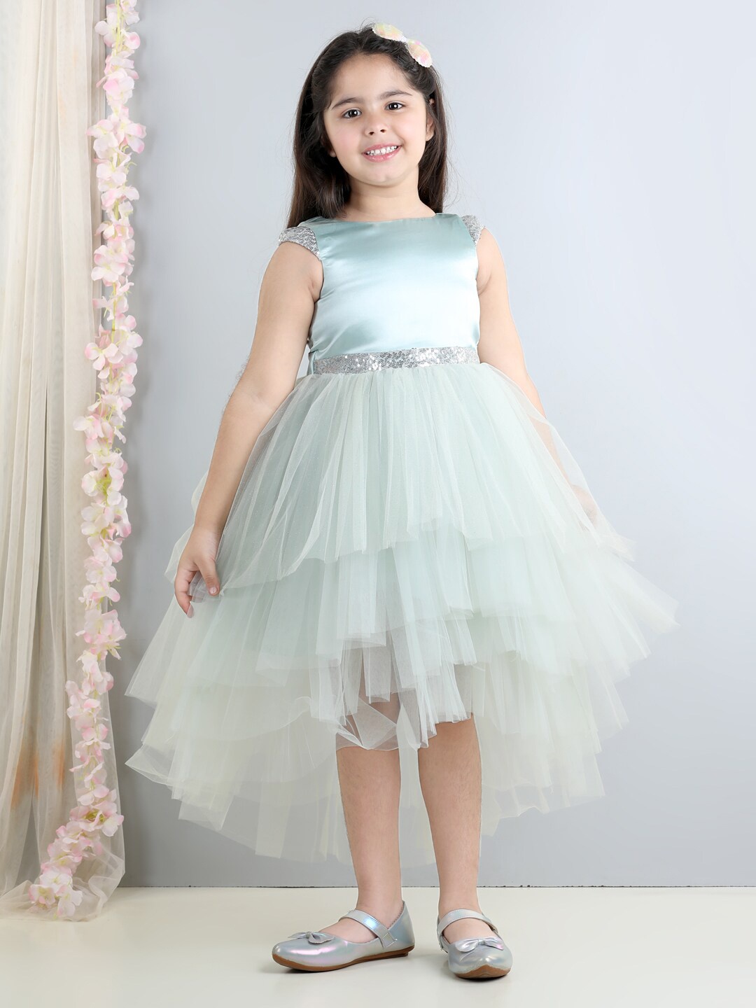 

Toy Balloon kids Girls Round Neck Fit & Flare Midi Dress, Sea green