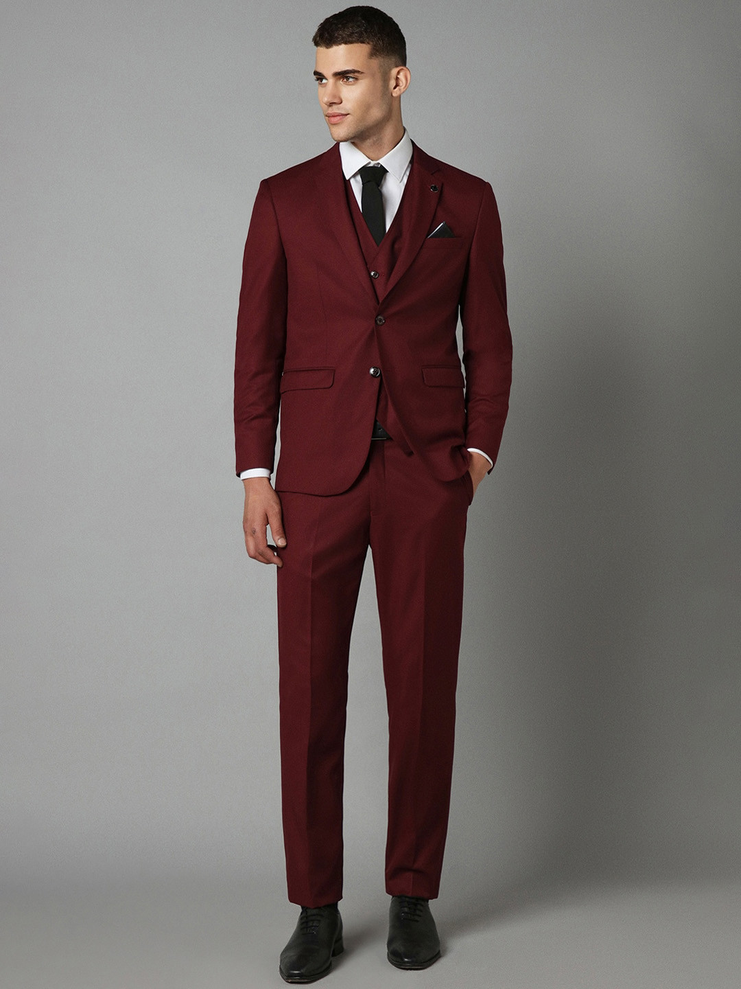 

Allen Solly Slim-Fit Single-Breasted Three-Piece Party Suit, Maroon